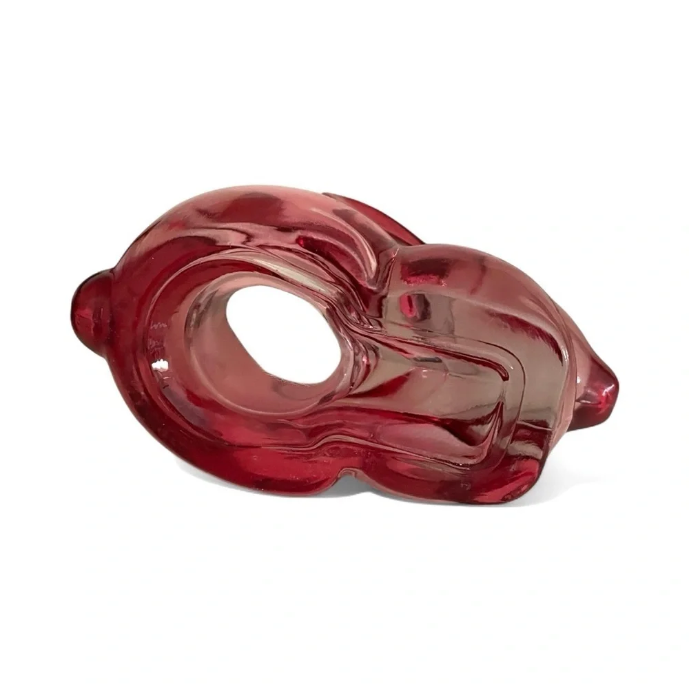 Vintage Cranberry Indiana Glass Rabbit Votive Candle Holder Easter